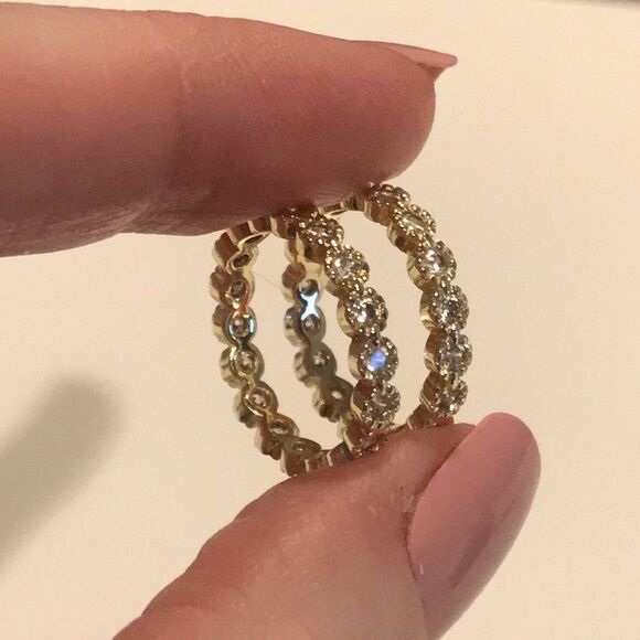 2 ETERNITY RINGS STACK SIMULATED DIAMOND COSTUME CZ GOLD TONE - Picture 6 of 7